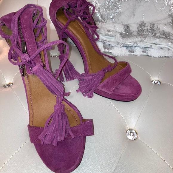 NEW Colin Stuart Suede Fuchsia Ankle Tie Heeled Sandals Size 11M - Picture 3 of 10
